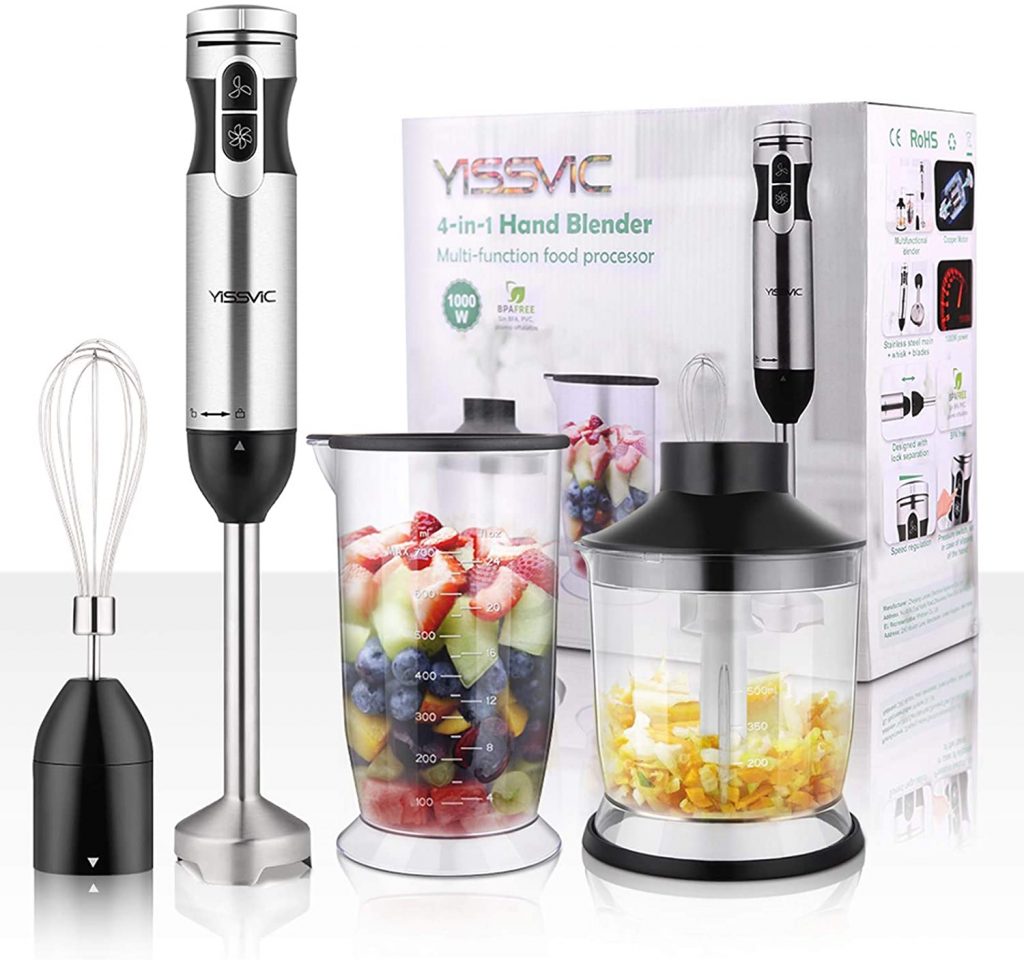 YISSVIC Hand Blender 1000W 700ml Immersion Blender 9 Speed Control, 4