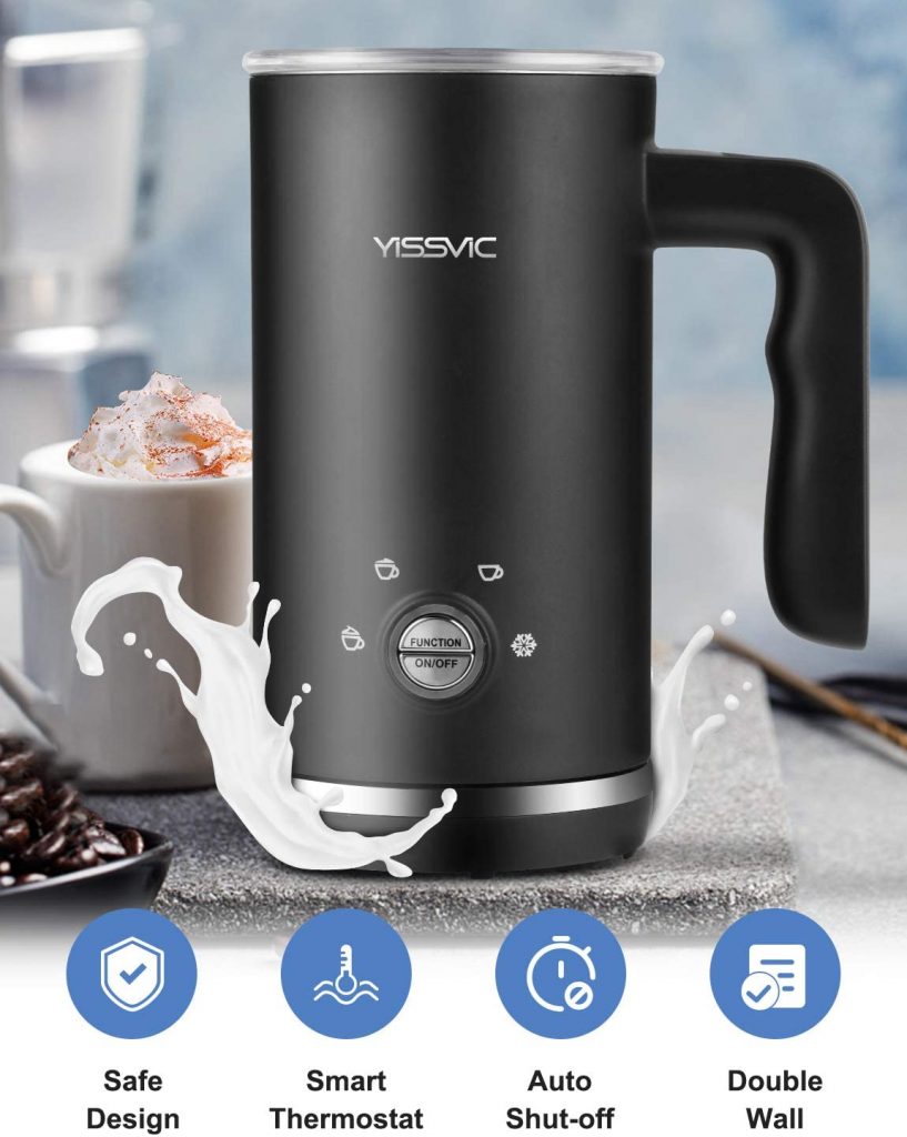 YISSVIC Milk Frother 4 in 1 Electric Milk Steamer for Hot and Cold Milk