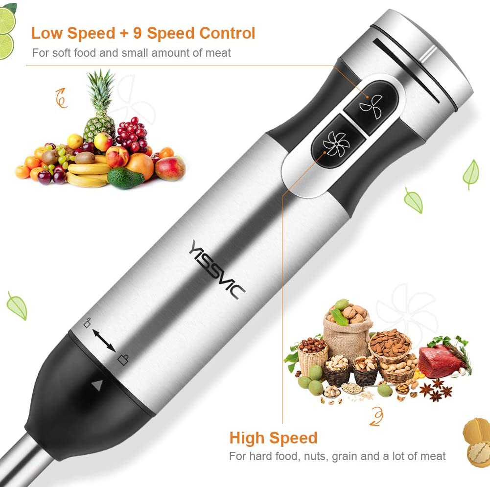 1000W Detachable mixfuß incl smoothiebecher Hand Blender 4 Stainless Steel Knife 