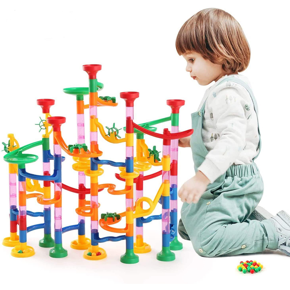 YISSVIC Marble Run Set 109 Pcs Marble Race Track for Kids Construction Maze Block Toy with 30 Marbles 