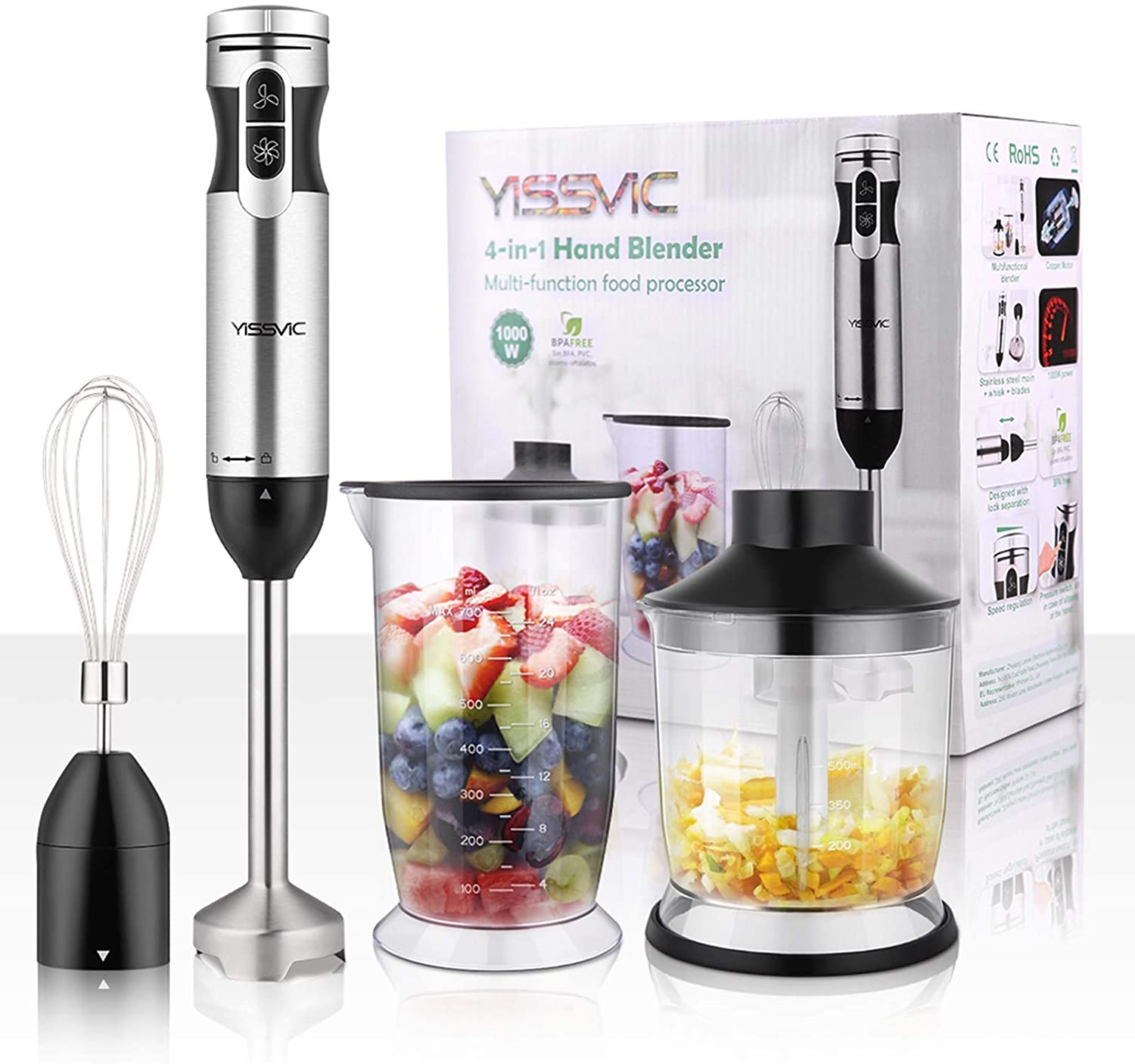 4in1 hand blender set stick 10 level speed measure cup cake mixer food processor 