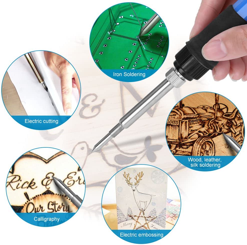 60W Wood Burning Pen Set Stencil Soldering Iron Tips Tools