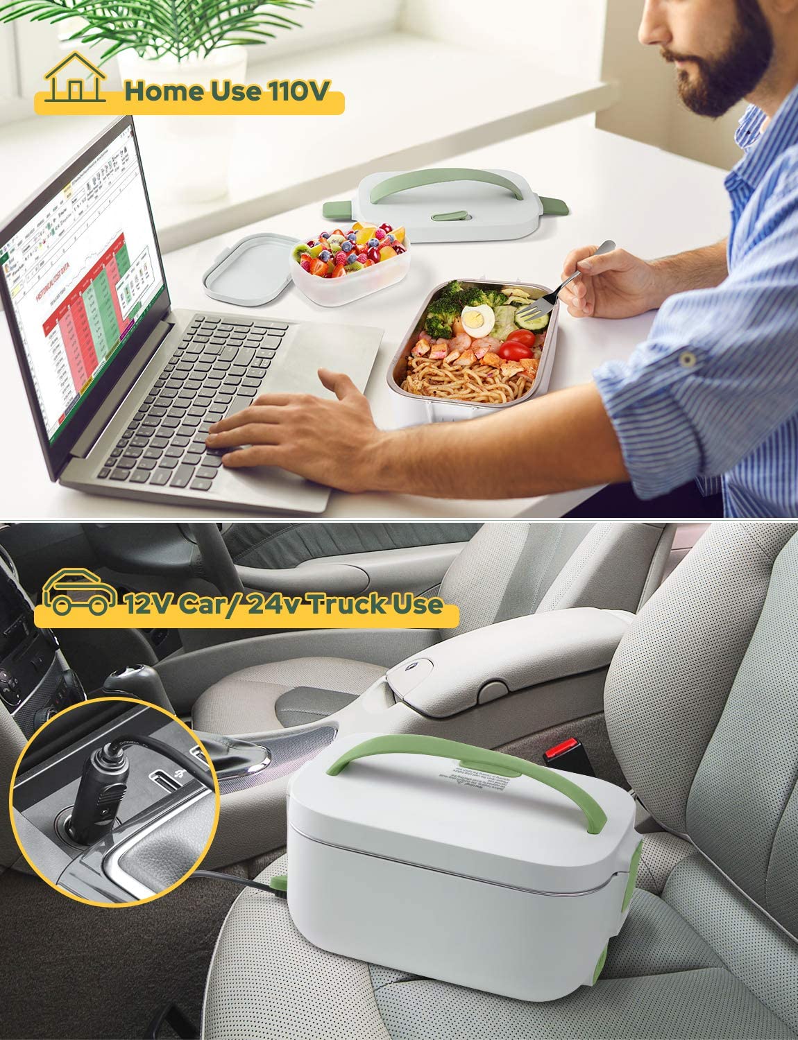 Electric Lunch Box 110V/24V Cable, Electric Food Warmer Cable for Car/Home  Use 2