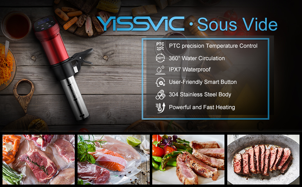 YISSVIC Sous Vide Cooker 1000W Immersion Circulator Sous Vide Vacuum Heater Accurate Temperature Digital Timer Ultra Quiet Working Cooker Red 