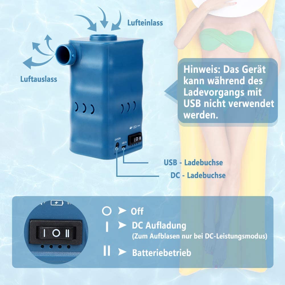 Elektrische Luftpumpe USB Luftmatratze Pumpe, 2 in 1 Elektropumpe Powe –  Cisell