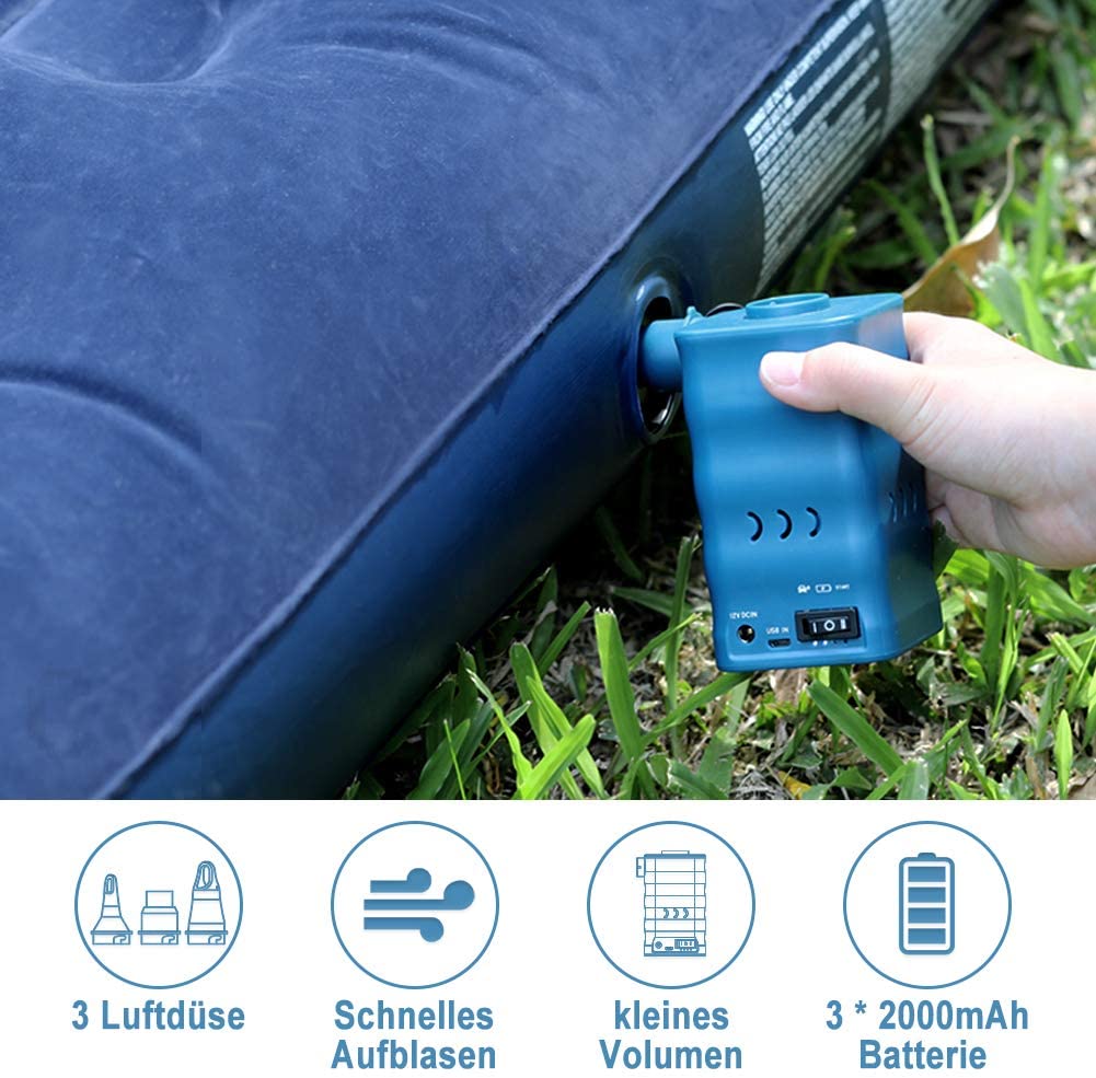 Tragbare Luftpumpe, elektrische Luftmatratzenpumpe für Schlauchboote mit  3000mah Batterie, Mini-Inflator-Pumpe mit 4 Düsen, USB wiederaufladbar  Quick To Infla